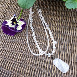 vintage 90s pink quartz beads carved dragon 2 strand necklace NWOT